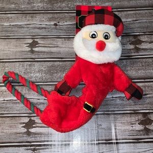 Buffalo plaid Santa dog tug toy